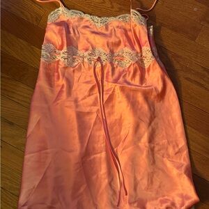 Victoria's Secret Peach and Cream Satin Chemise with Lace Trim